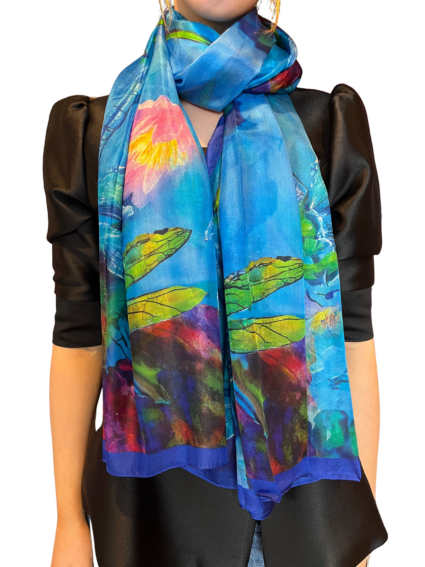 Blue Multi Floral Silk Scarf