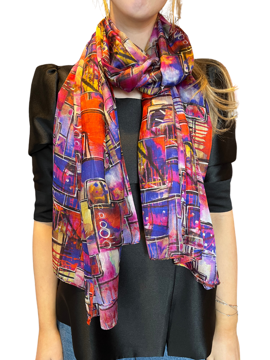 Multi Square Print Silk Scarf
