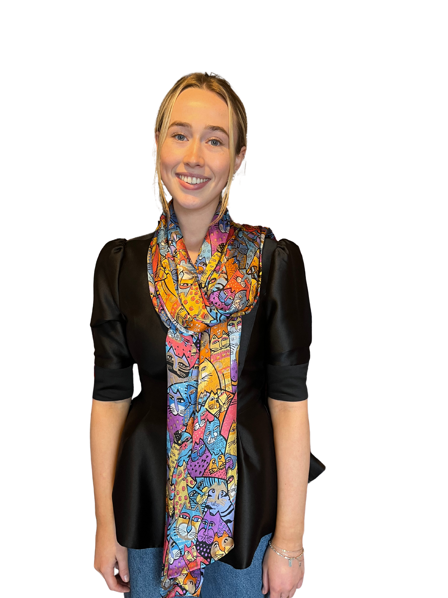 Double-Layered Colour Cat Print Silk