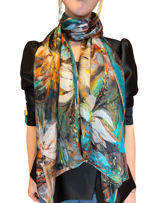 Multi Floral Silk Scarf