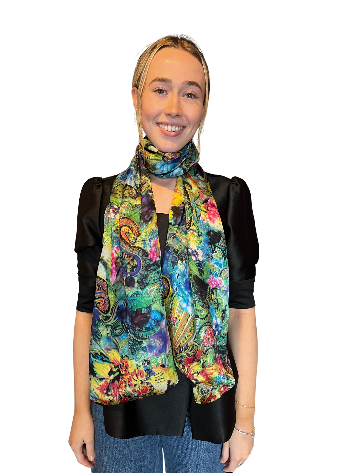 Multi Paisley Print Silk Scarf