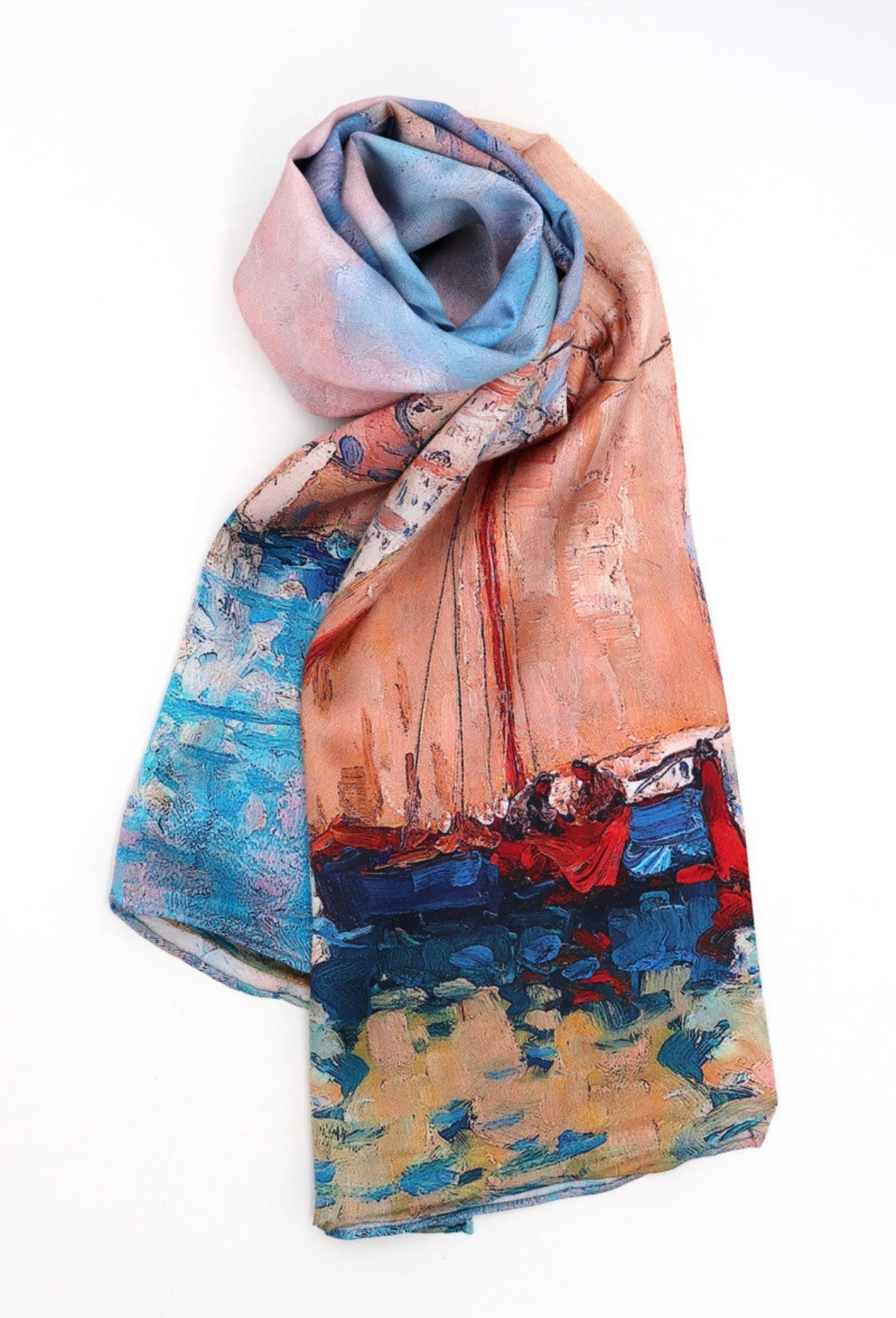 Scenic Boat Print Silk Scarf