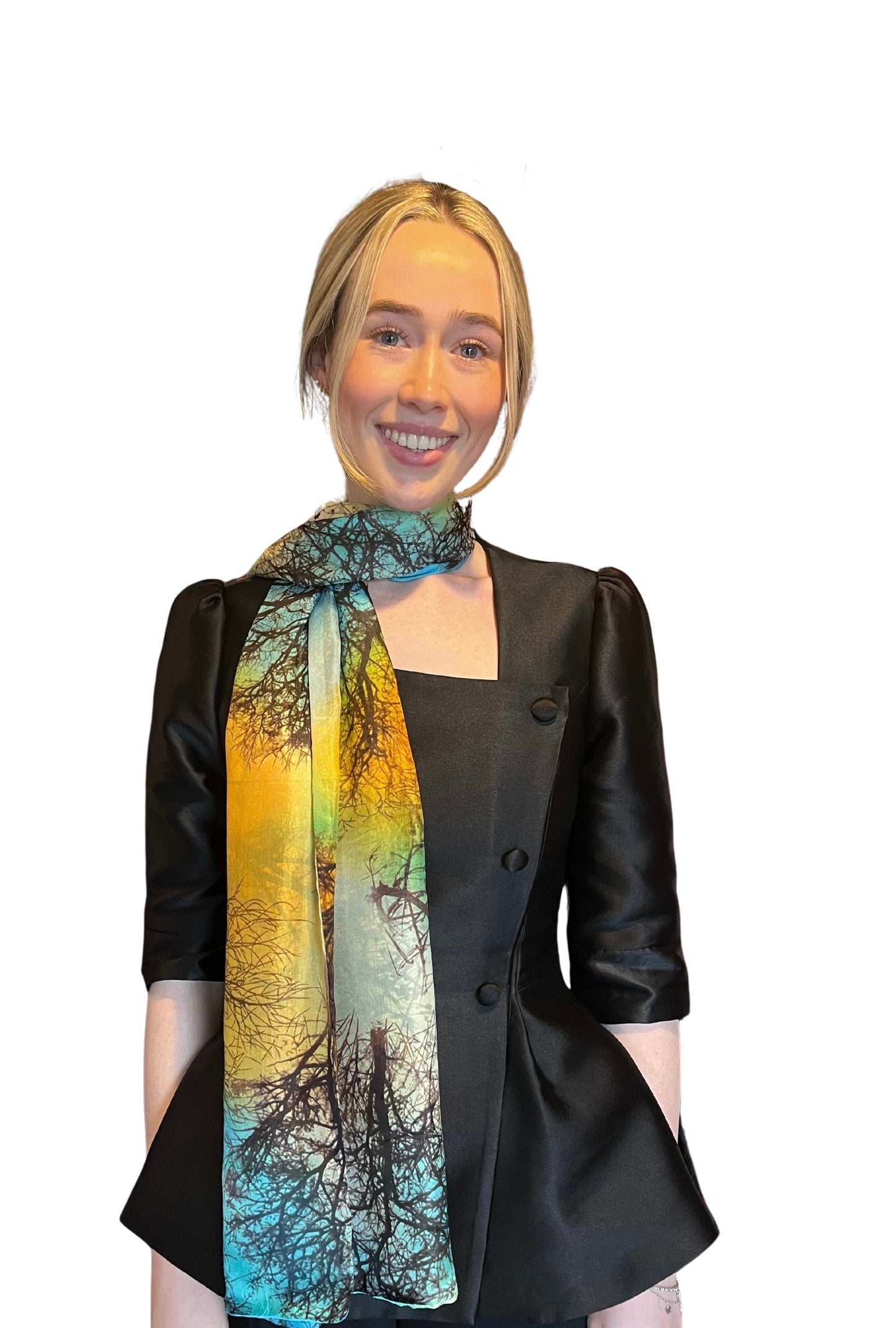 Multi Tree Print Silk Scarf