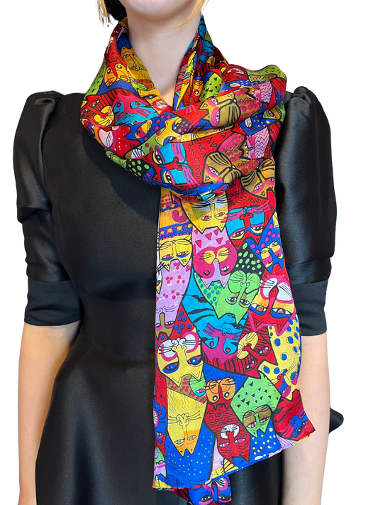 Double-Layered Multi Cat Print Silk