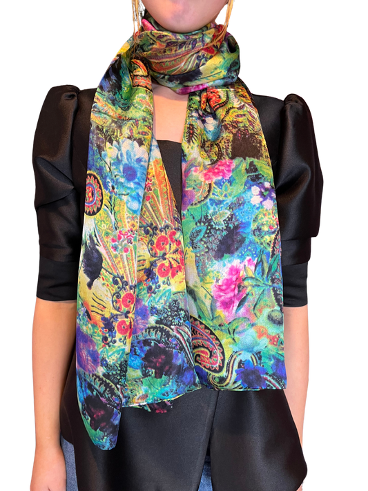 Multi Paisley Print Silk Scarf