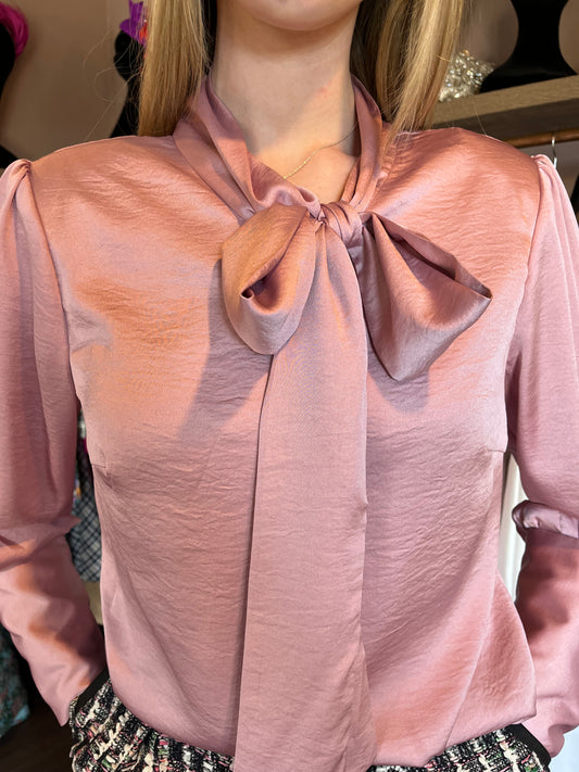 Pink Silk Bow Blouse
