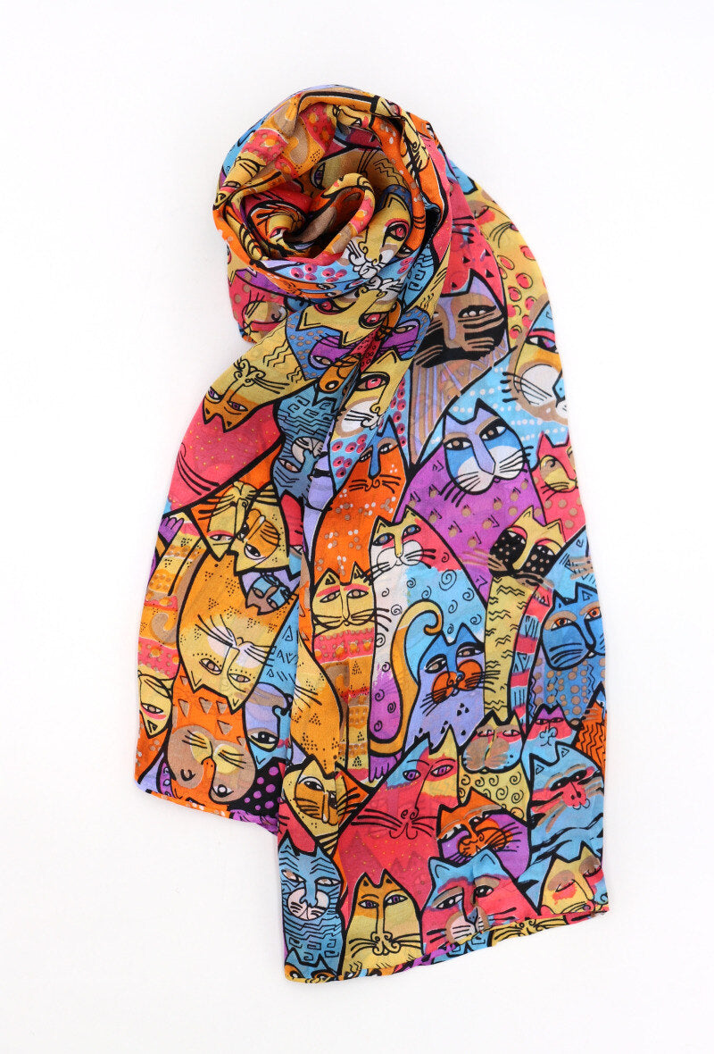 Double-Layered Colour Cat Print Silk