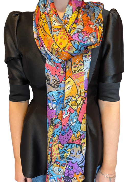 Double-Layered Colour Cat Print Silk