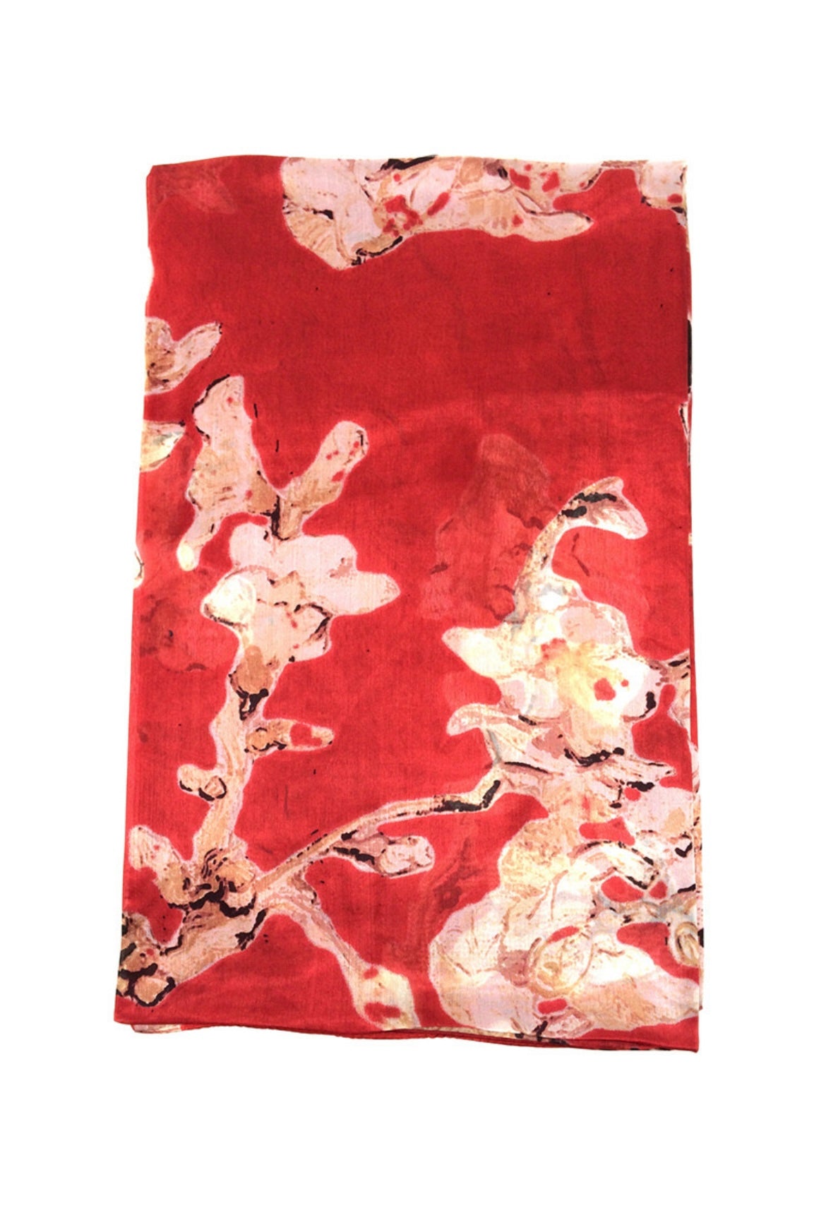 Red Cherry Blossom Print Silk Scarf