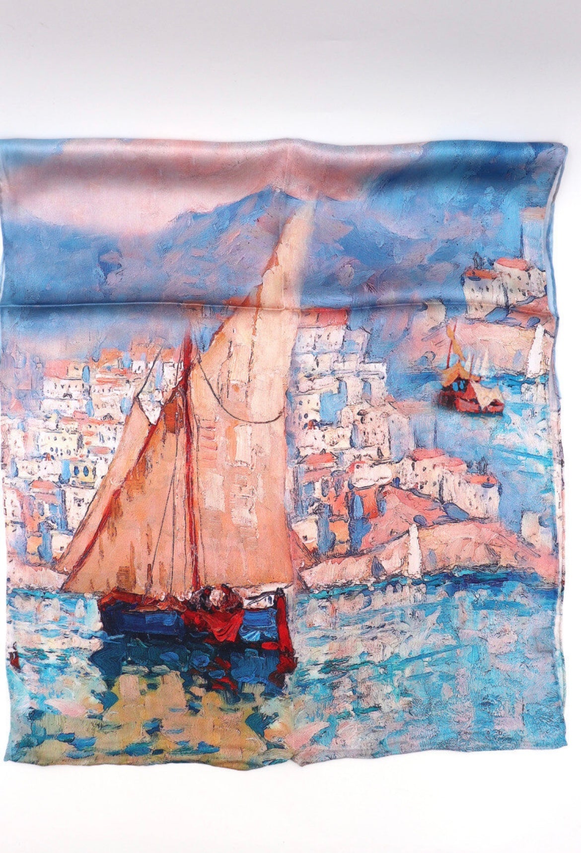 Scenic Boat Print Silk Scarf