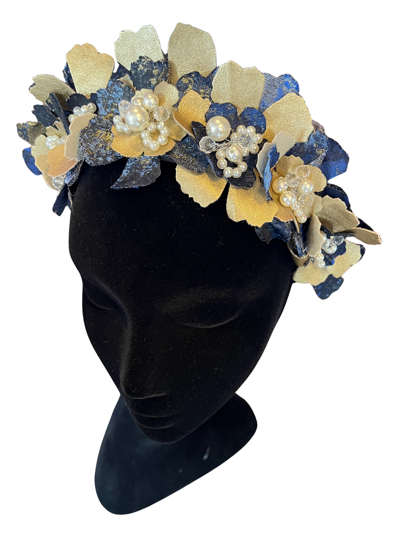 Blue brocade headpiece