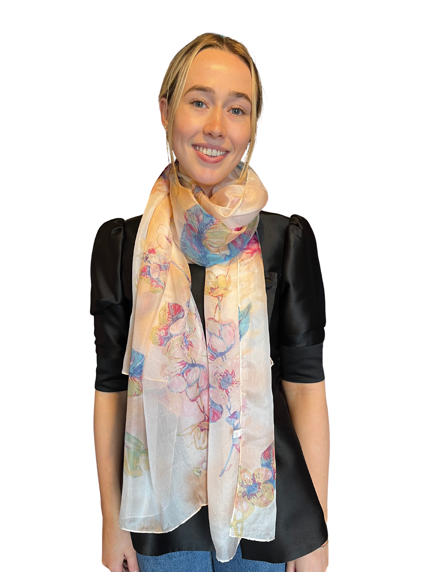 Pastel Floral Print Silk Scarf