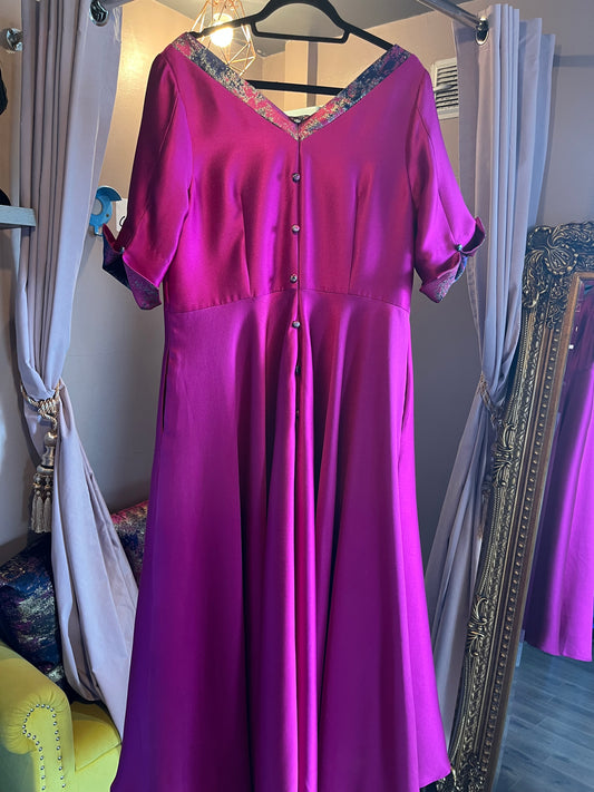 Pink Bamboo Silk Dress with Brocade