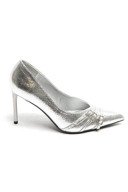 Silver Triple Buckle Stiletto Heels