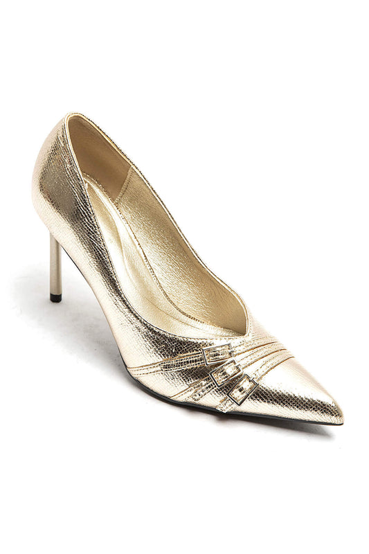 Gold Triple Buckle Stiletto Heels