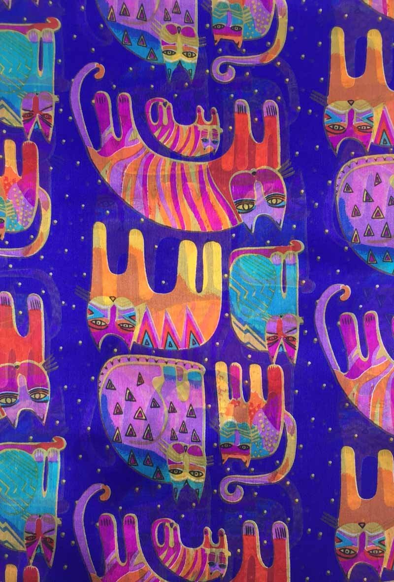 Blue Multi Cat Design Silk Scarf