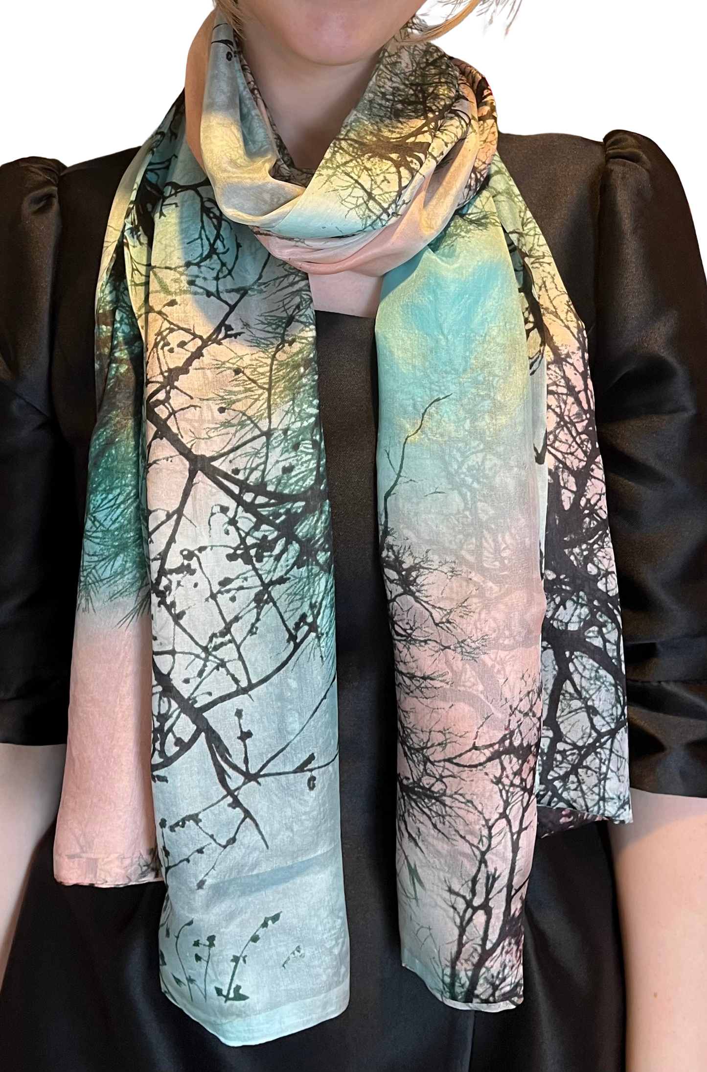 Multi Tree Print Silk Scarf
