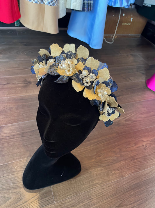 Blue brocade headpiece
