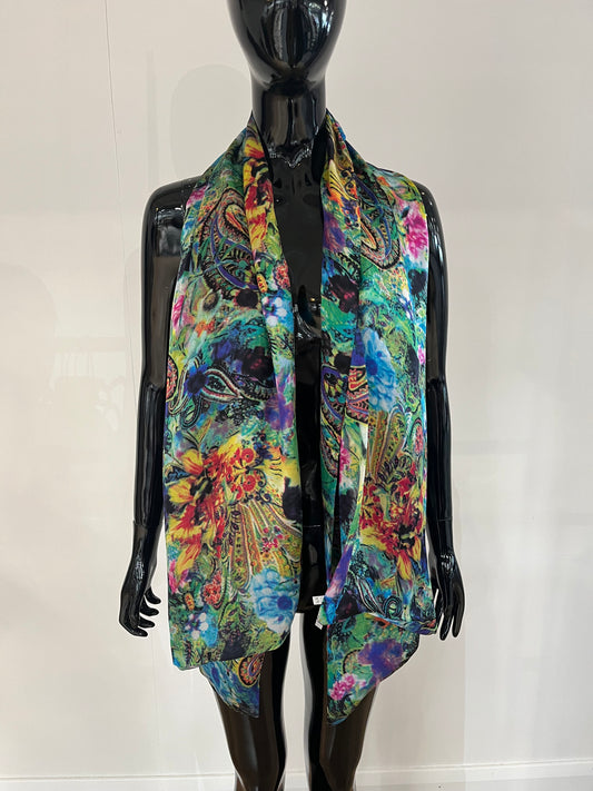 Multi Paisley Print Silk Scarf
