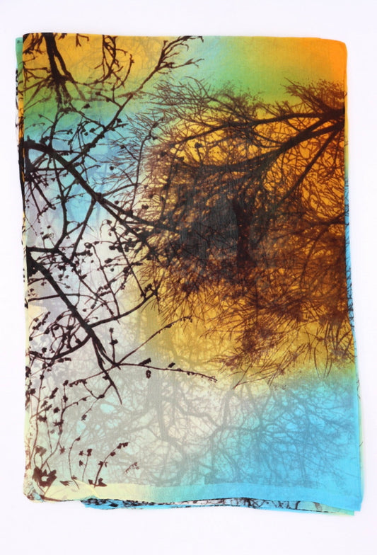Multi Tree Print Silk Scarf
