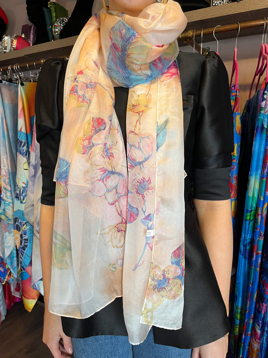 Pastel Floral Print Silk Scarf
