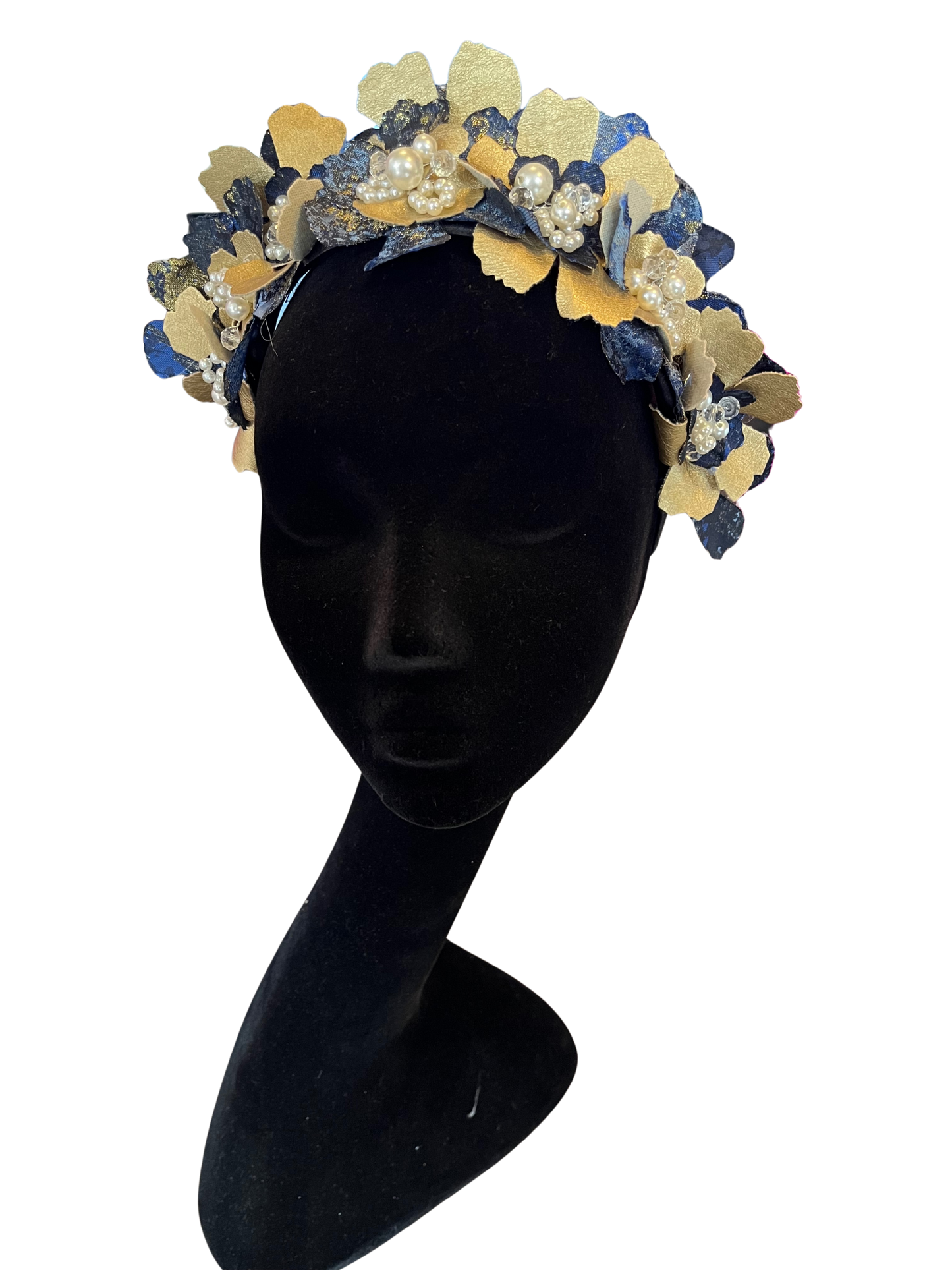 Blue brocade headpiece