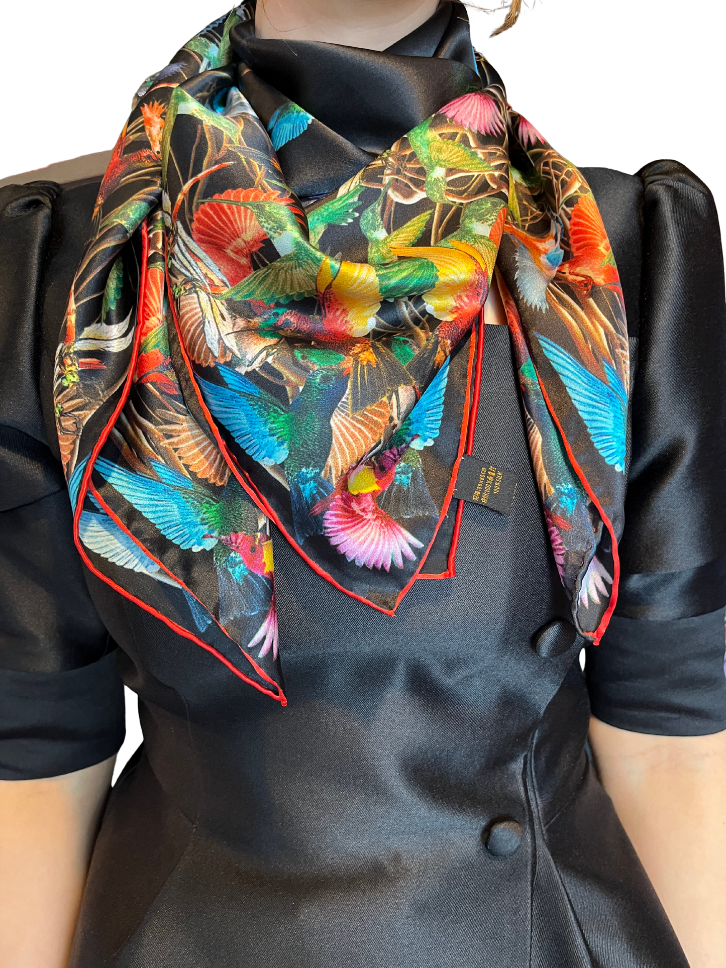 Multi Bird Print Silk Scarf