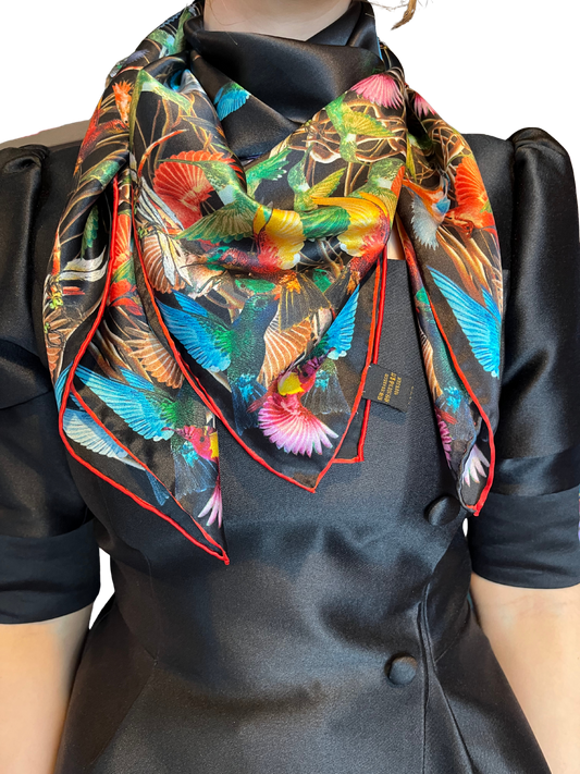 Multi Bird Print Silk Scarf