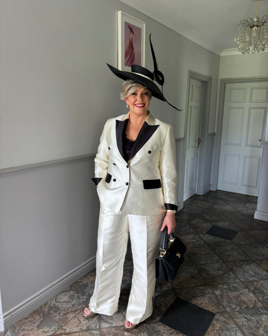 Cream and black suit sample size 16