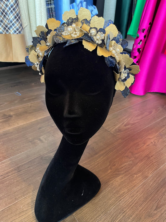Blue brocade headpiece