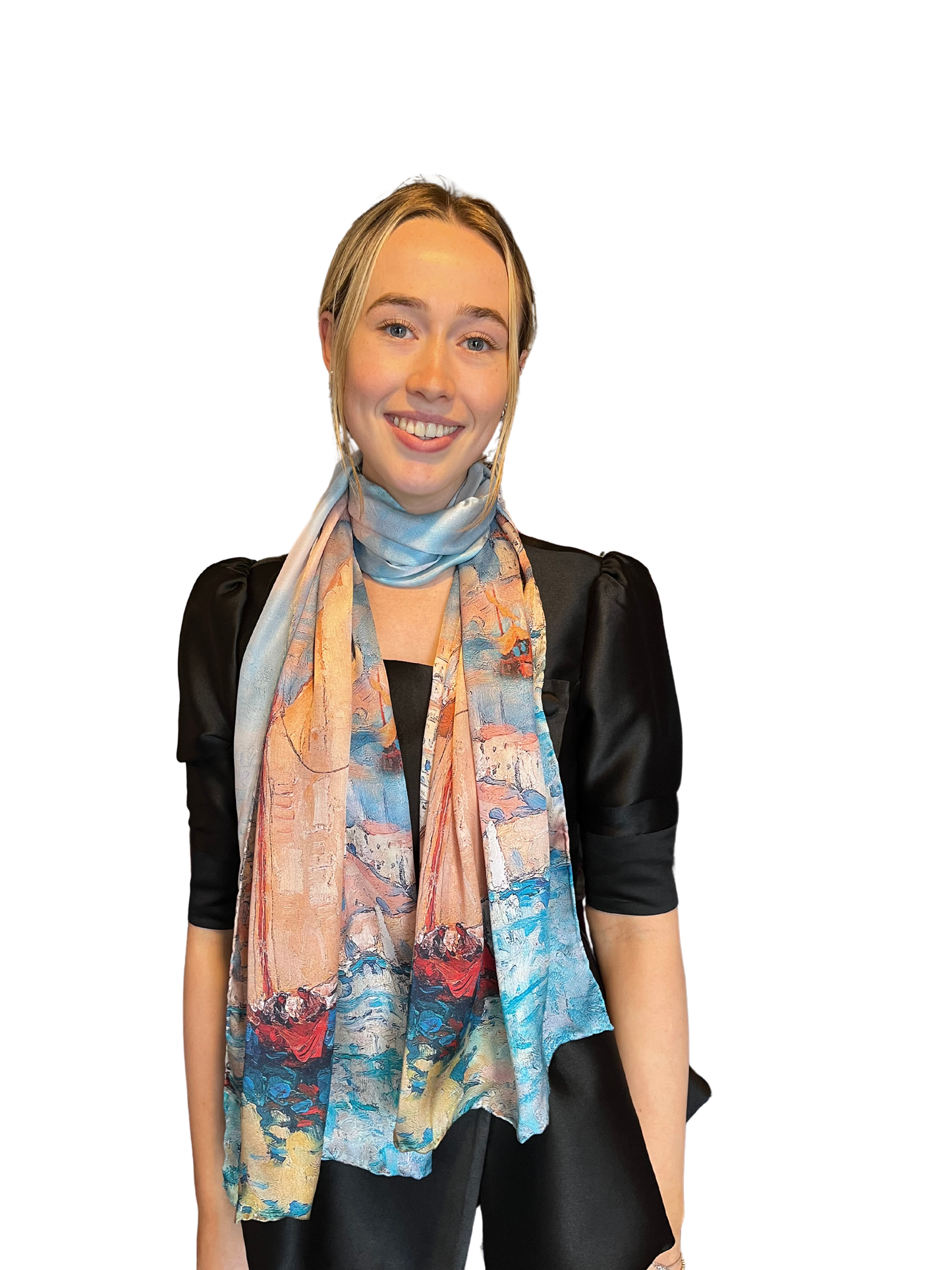 Scenic Boat Print Silk Scarf