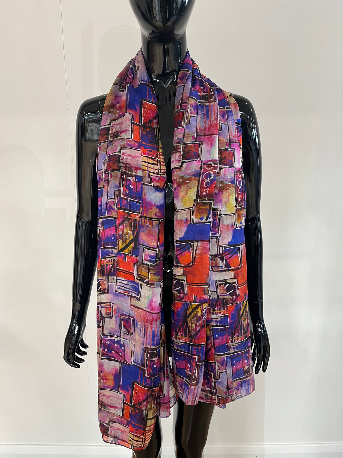 Multi Square Print Silk Scarf