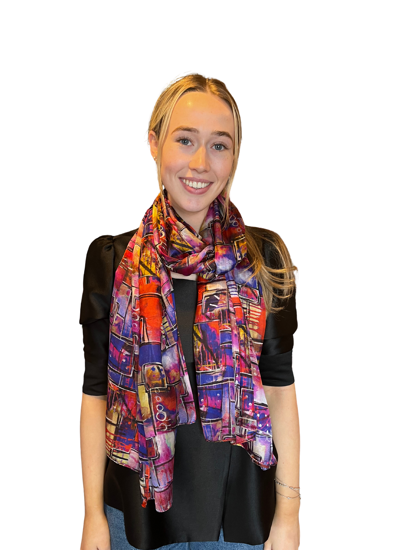 Multi Square Print Silk Scarf