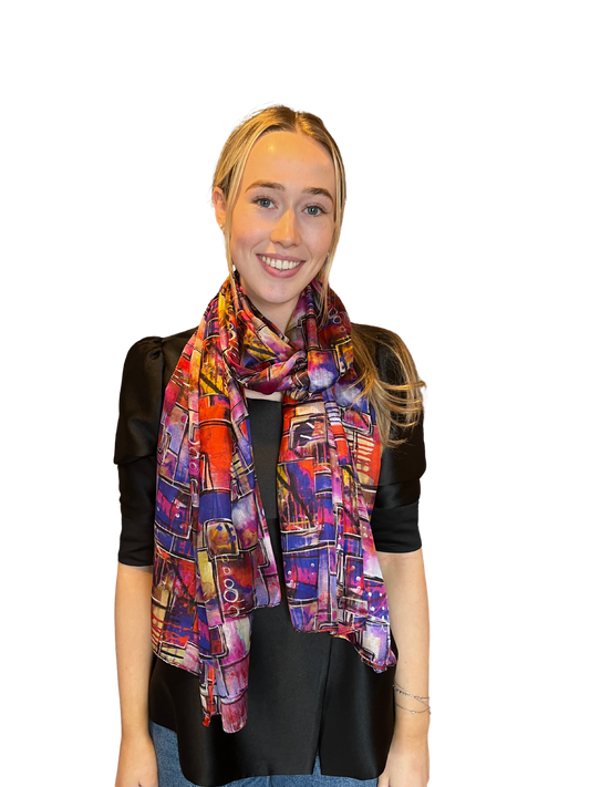Multi Square Print Silk Scarf