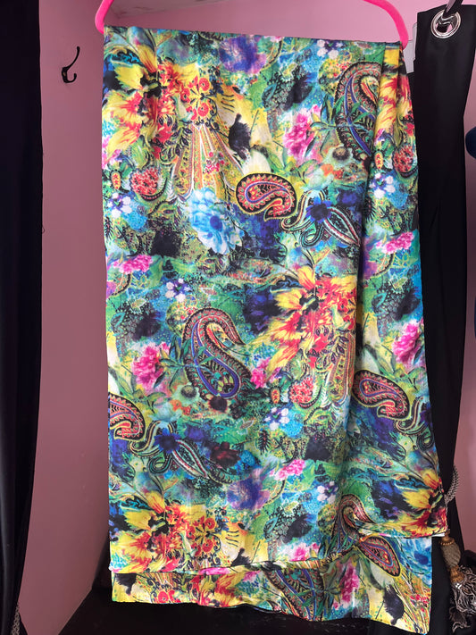 Multi Paisley Print Silk Scarf