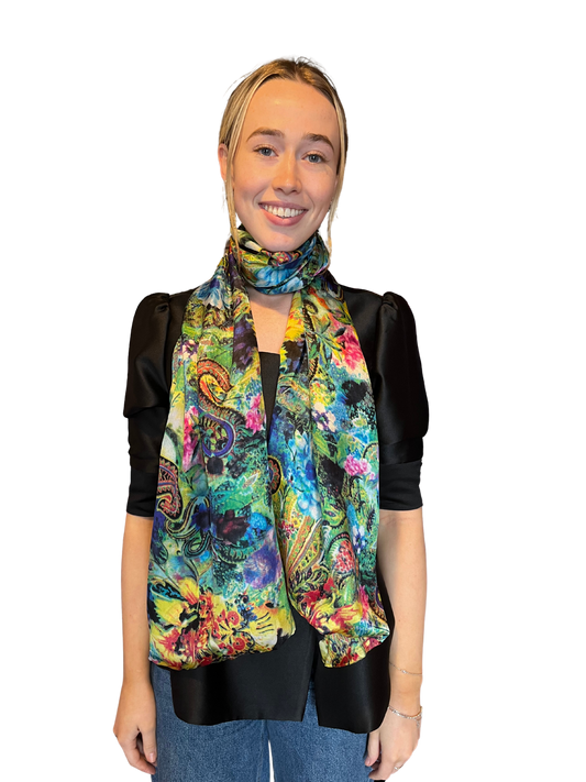 Multi Paisley Print Silk Scarf