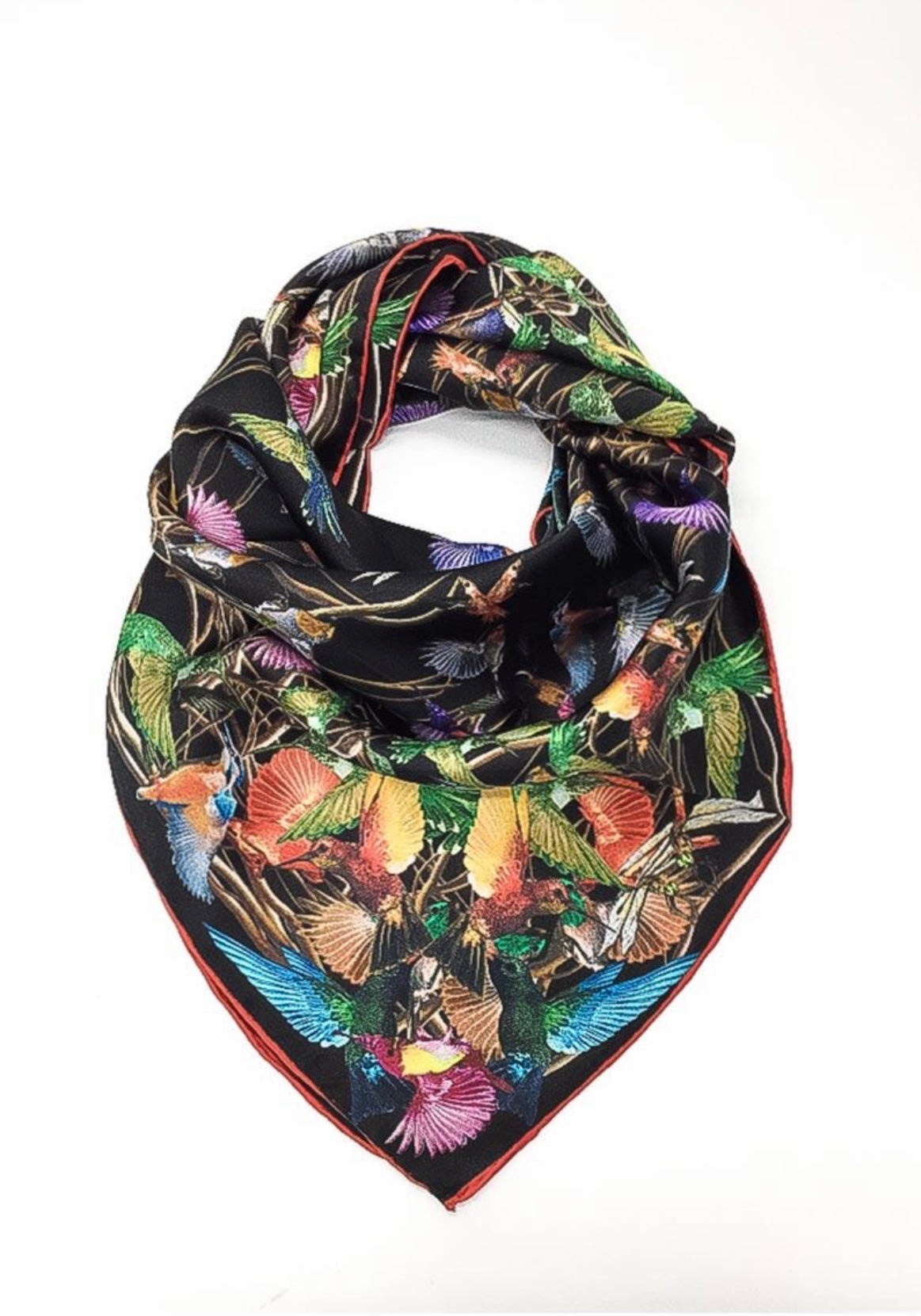 Multi Bird Print Silk Scarf