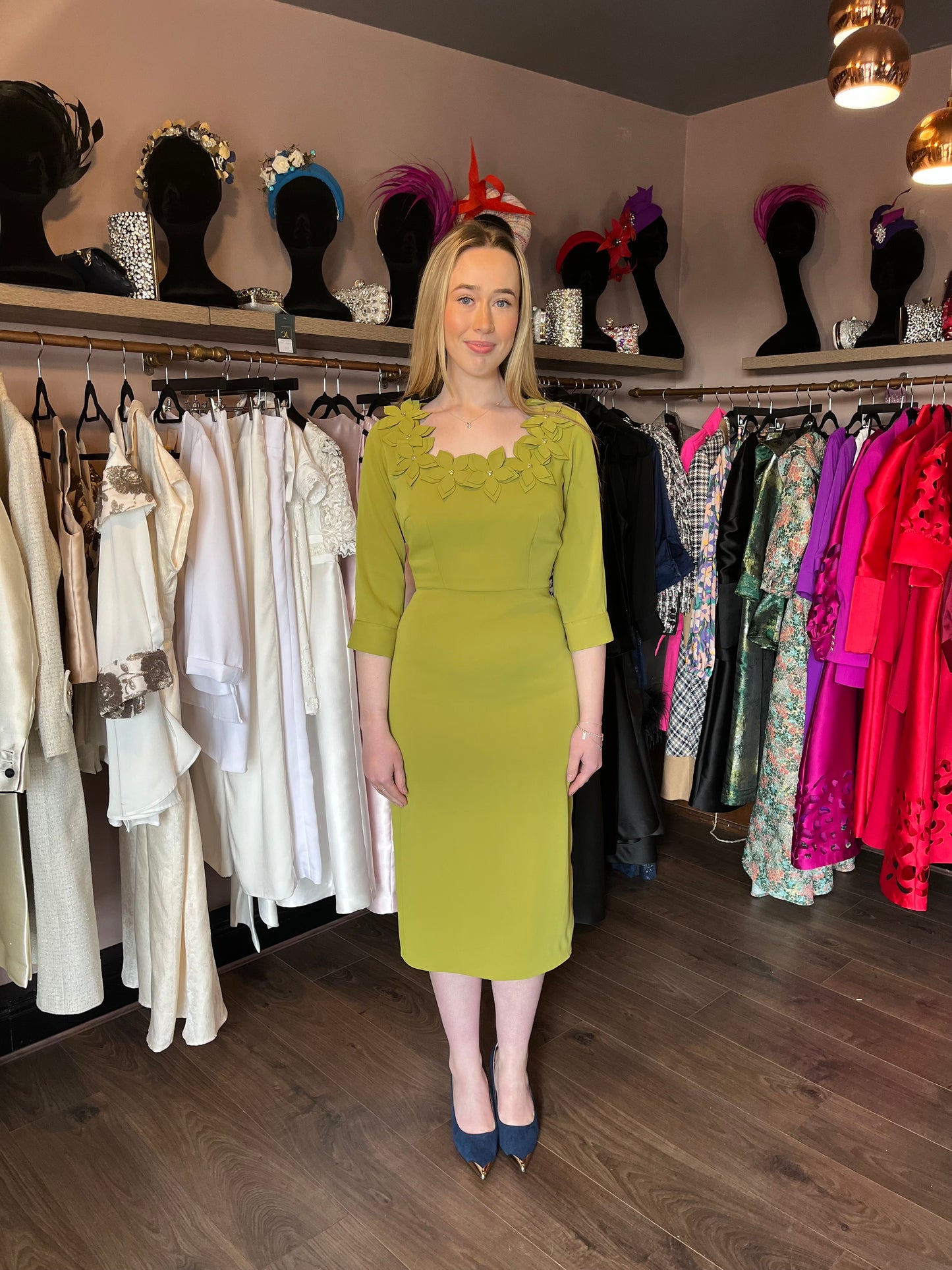 Olive Green Floral Detail Dress