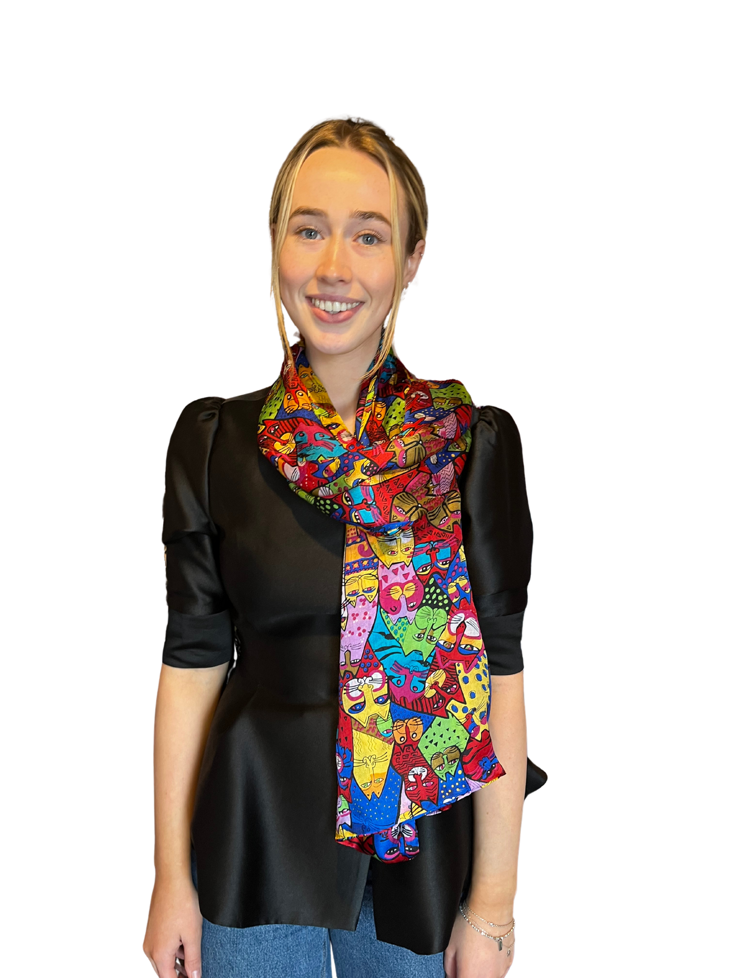 Double-Layered Multi Cat Print Silk