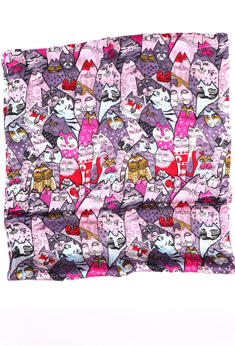 Double-Layered Pink Cat Print Silk