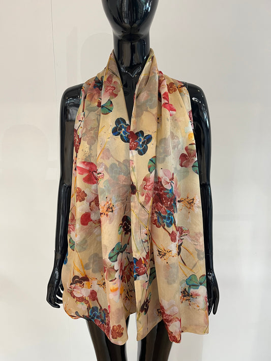 Floral Design Silk Scarf