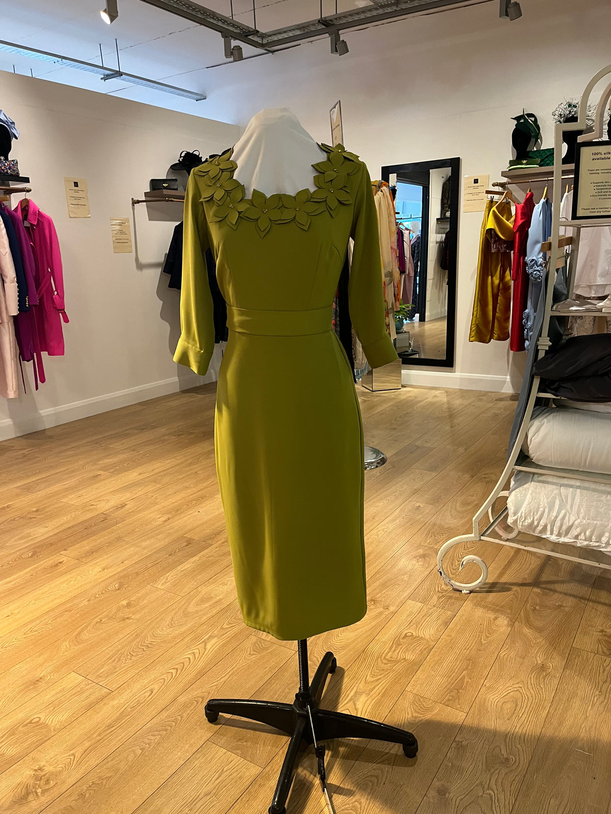Olive Green Floral Detail Dress