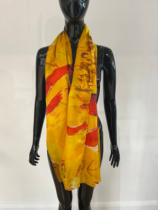 Yellow Pattern Silk Scarf