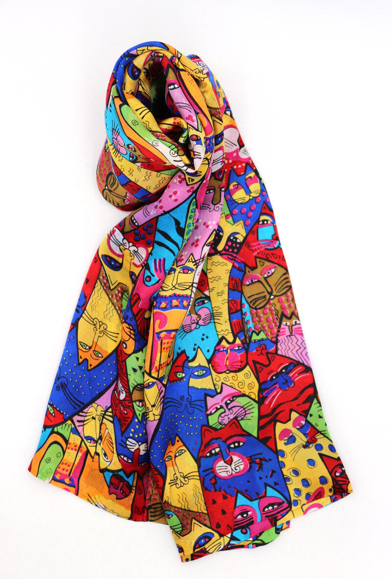 Double-Layered Multi Cat Print Silk