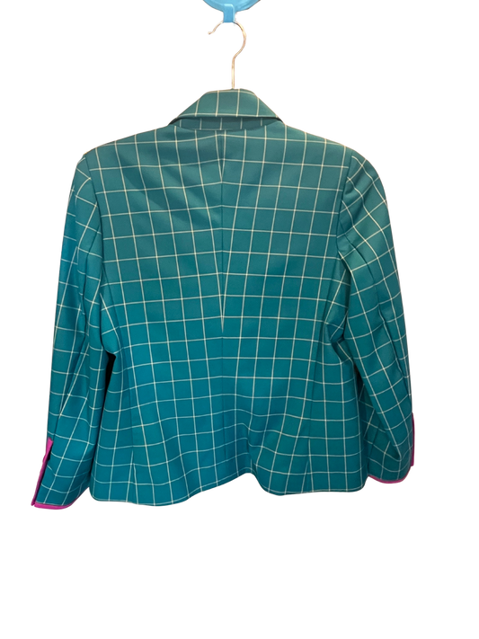 Dark Green Checkered Jacket Sample With Pink Trim