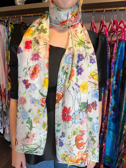 Multi Floral Silk Scarf