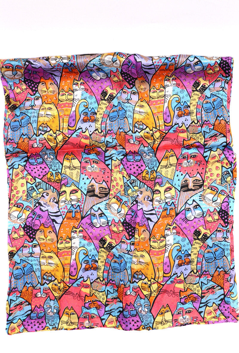 Double-Layered Colour Cat Print Silk