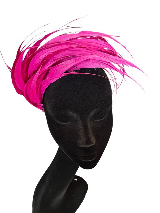 Pink Feather Headpiece with Silver Band