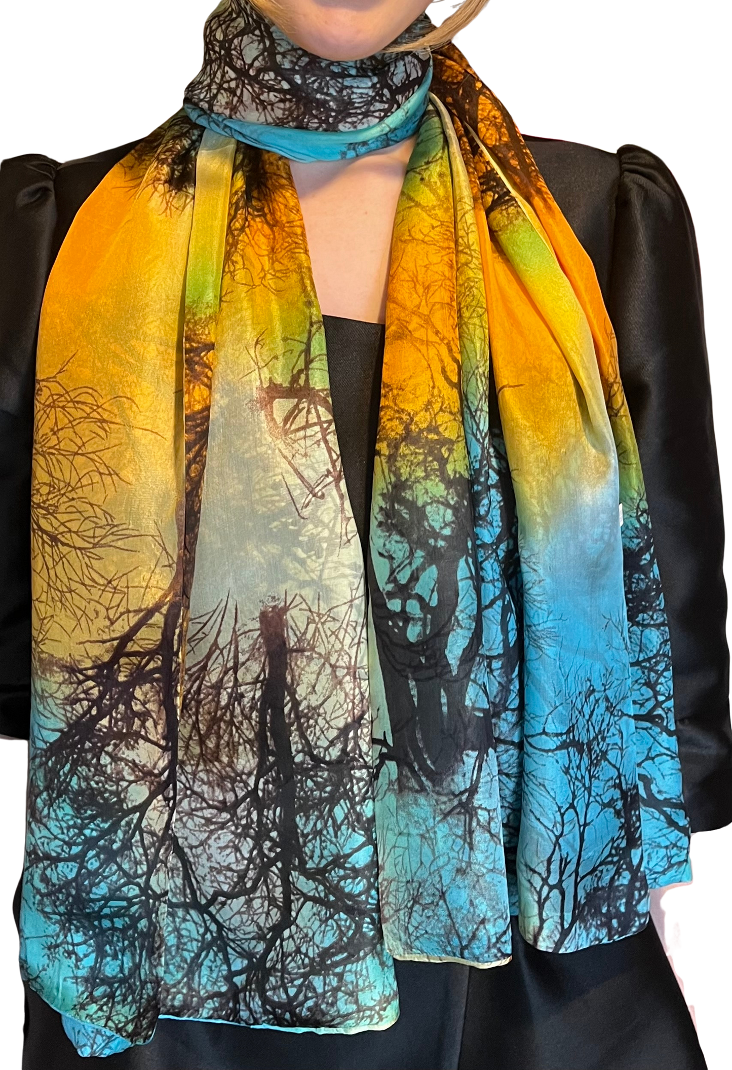 Multi Tree Print Silk Scarf