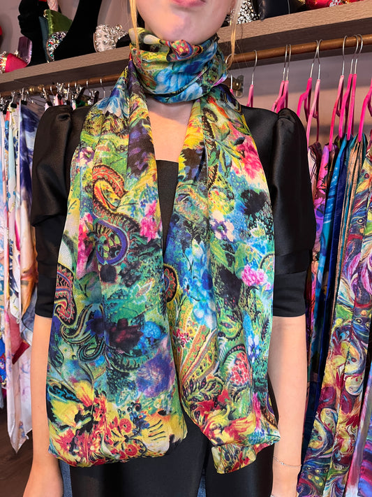 Multi Paisley Print Silk Scarf
